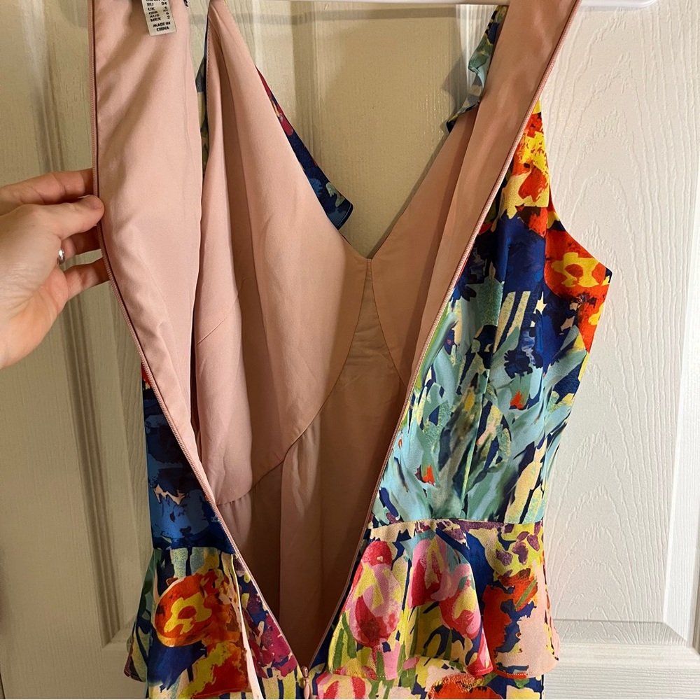 NWOT Badgley Mischka Vibrant Floral Midi Ruffle Dress - Picture 7 of 14